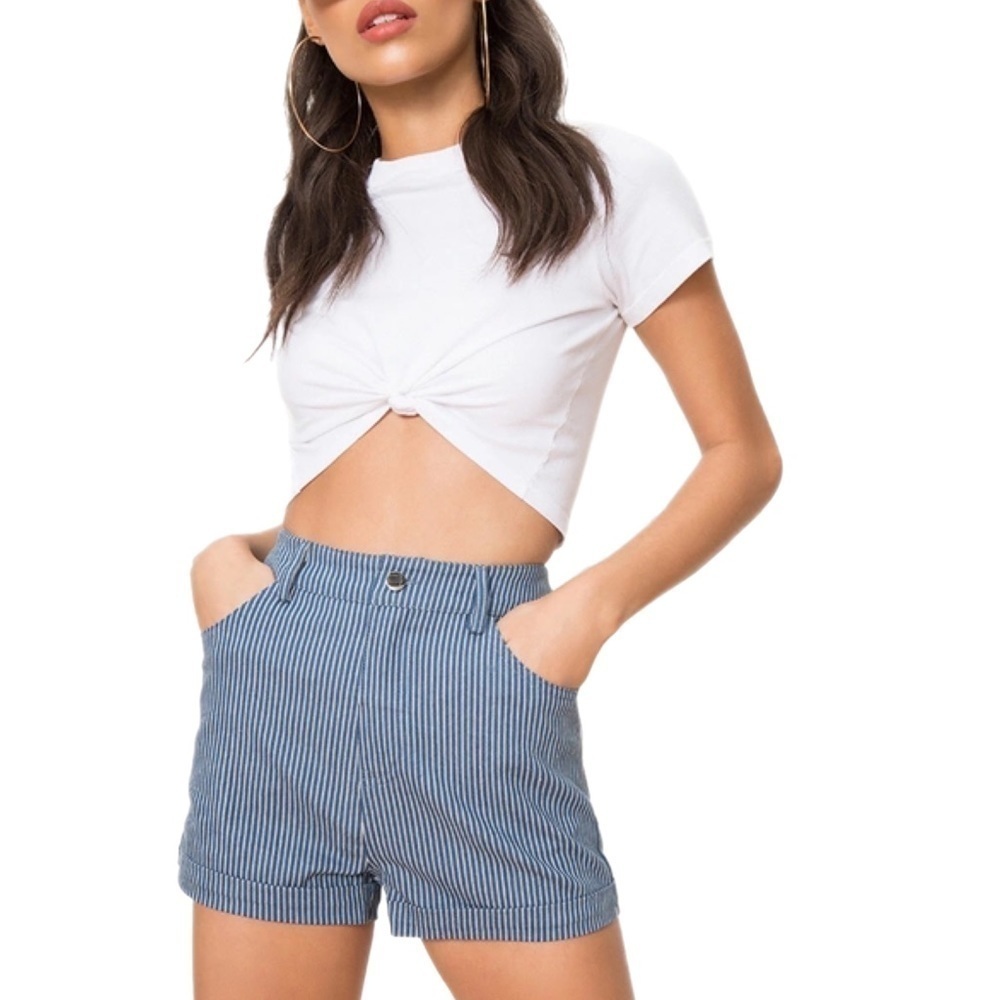 superdown Carly Striped High Rise Shorts Blue White Size S